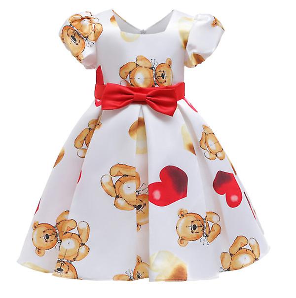 Puff Sleeve Bear Heart Print Princess Party Children's Skirt Dre