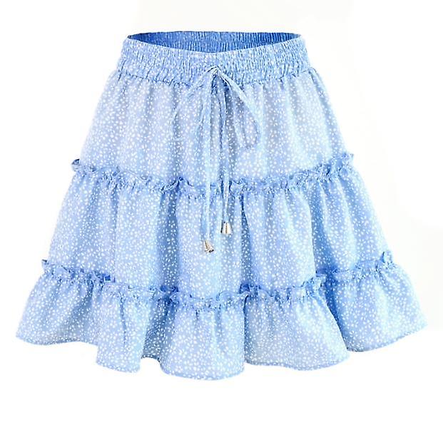 Summer A-line Short Skirt High Waist Ruffled Floral Beach Skirt